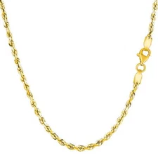 14k Yellow Real Solid Gold Diamond Cut Rope Chain Necklace, 2.5mm, 30"