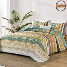 Boho Quilt Queen Size, Colorful Bohemian Bedspread Queen Size Set with 2 Pill...