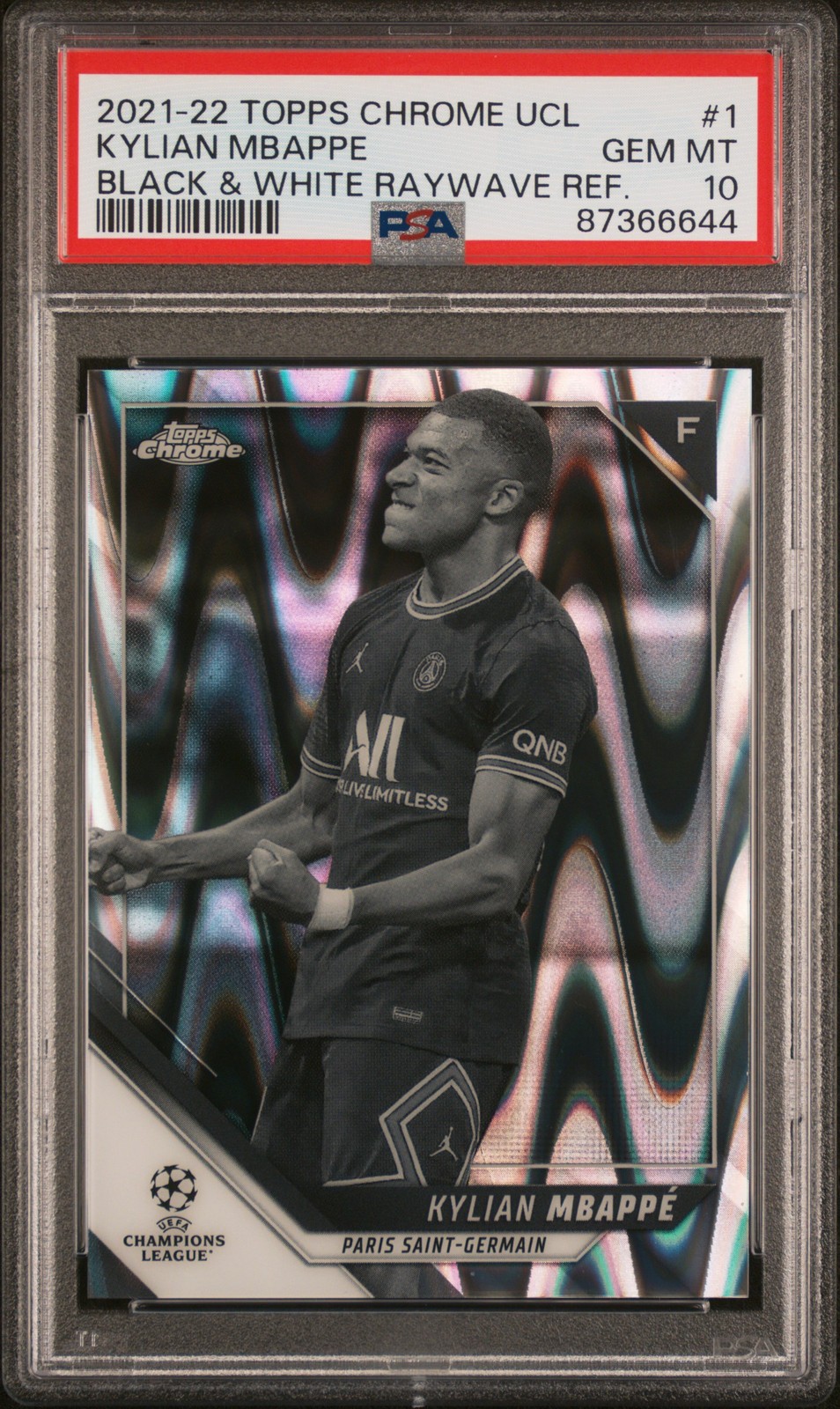 Kylian Mbappe 2021 Topps Chrome Uefa Champions League #1 Black/White Raywave PSG