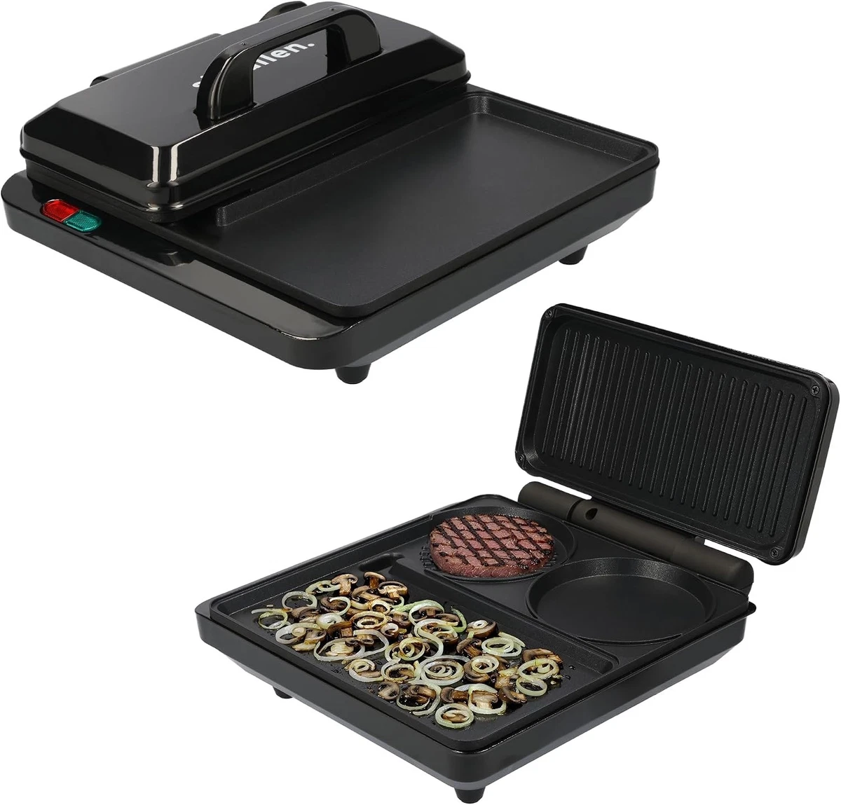 Prensa de parrilla de hamburguesa doble Schallen 1000W antiadherente 180 placa caliente abierta SCH1350