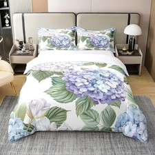 100 Cotton Hydrangea Duvet Cover Queen Queen No Comforter Blue Purple Green