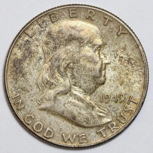 1949 50c Franklin Silver Half Dollar Uncirculated - RAW - Toned