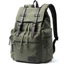Vintage Canvas Backpack for Men Olive Green Rucksack Fit 15.6 inch Laptop Lar...