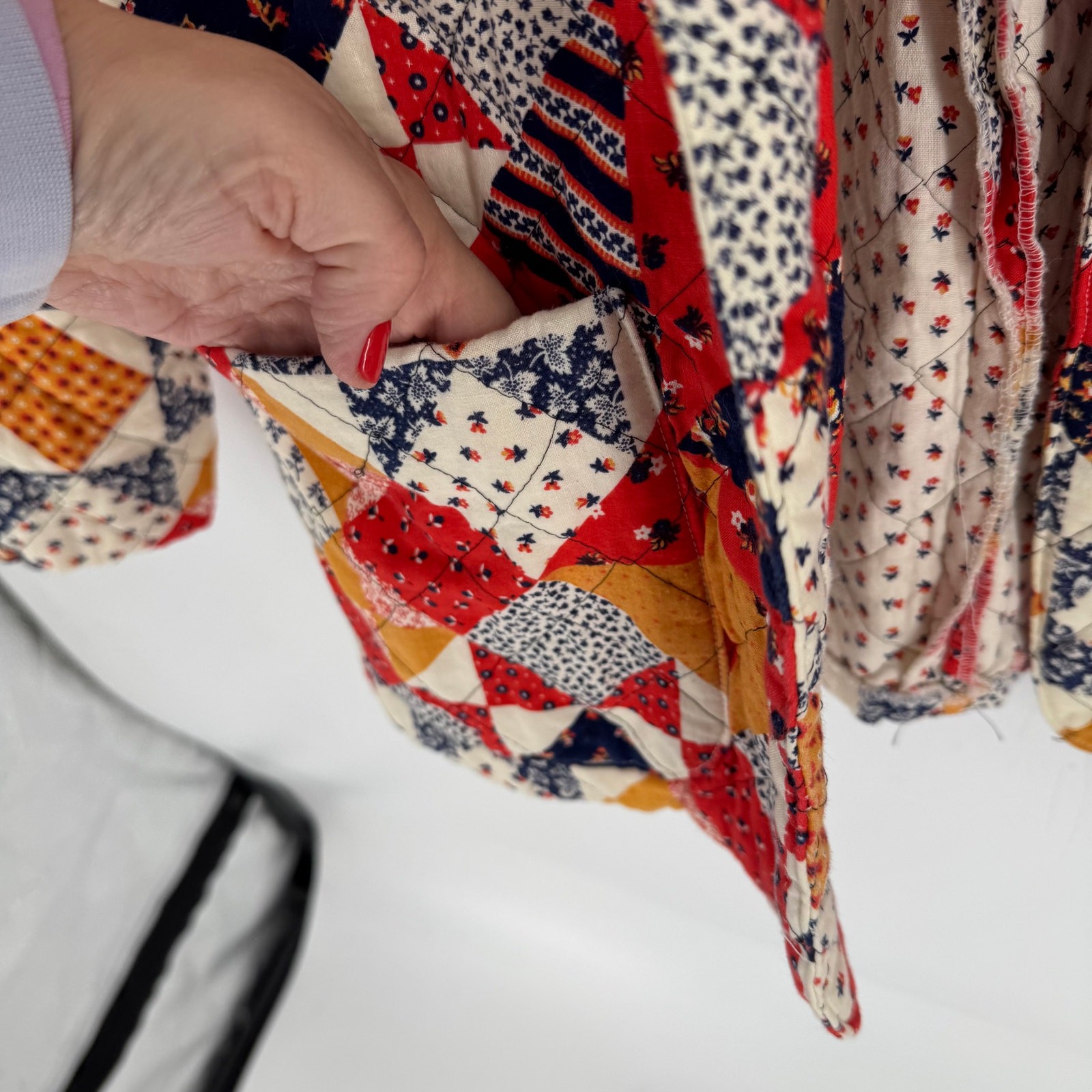 Handmade Quilted Patchwork Blazer Jacket Red Navy… - image 5