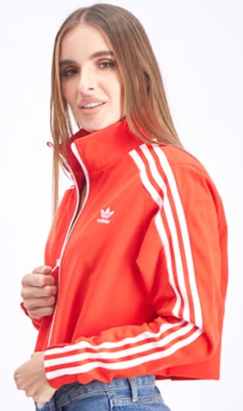 adidas レッド ジャージ 3ストライプ Adidas Originals The 3 Stripes Red Track Cropped Top Jacket