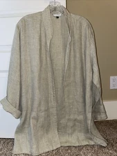 NOLTE Size 3 100% Linen Open Front Blazer Jacket without Button Or Pockets Green