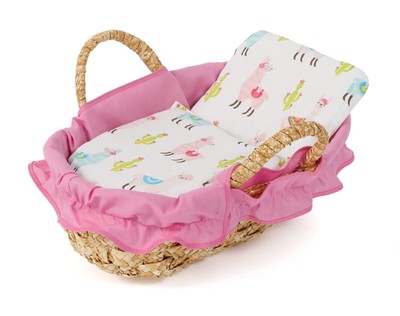 Carrozzina per bambole Lili in vimini con finiture rosa