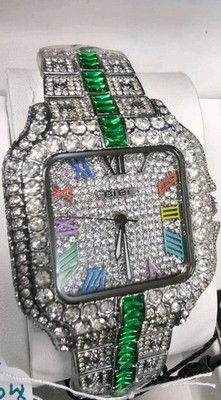   BIBI Luxury Watch | Fully Iced Green Stripe Baguette Watch | 45MM Dial  Turn