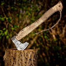 Handmade Carbon steel Viking Axe With Leather Sheath Camping  Outdoor