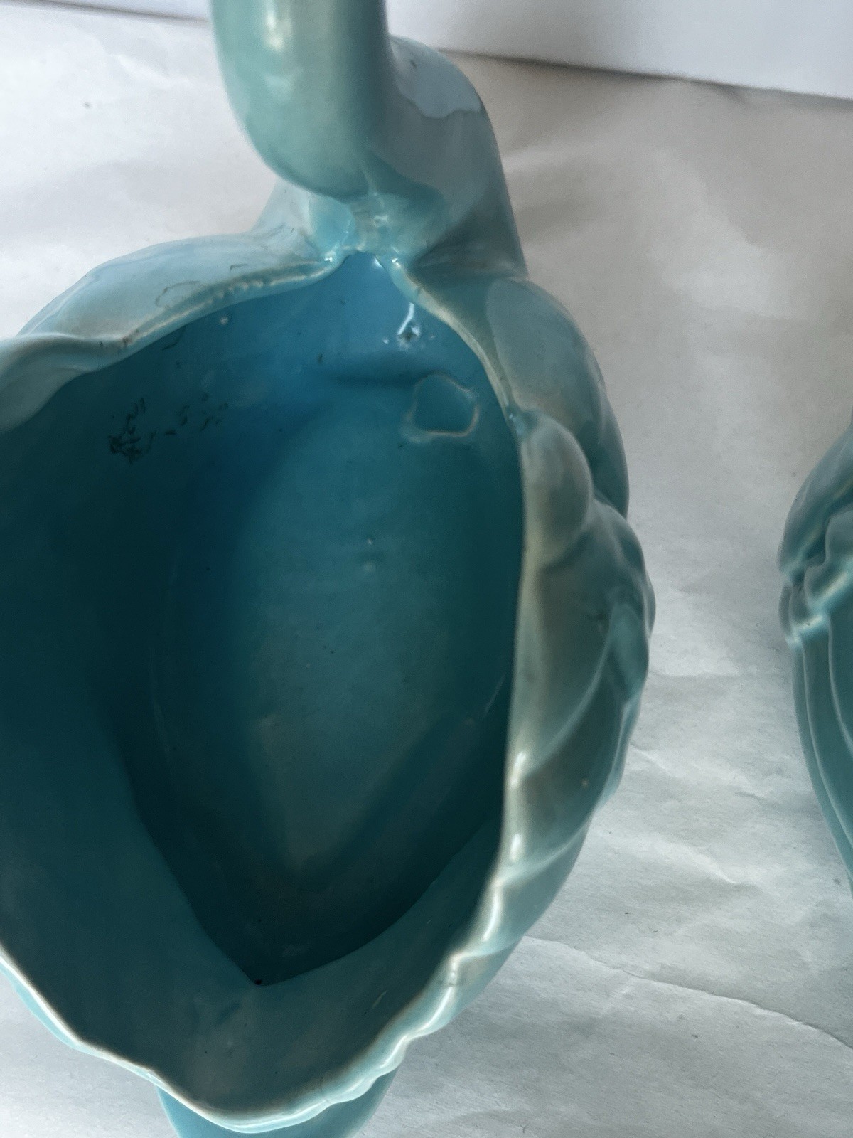 Vintage Loma Linda Ware California Turquoise Ceramic Swan Planters