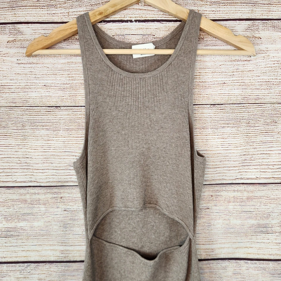 Nuevo sin etiquetas Mini Vestido Wilfred Free Aritzia Para Mujer Tejido Bodycon Recortado Medio Tostado Foto 2 de 4