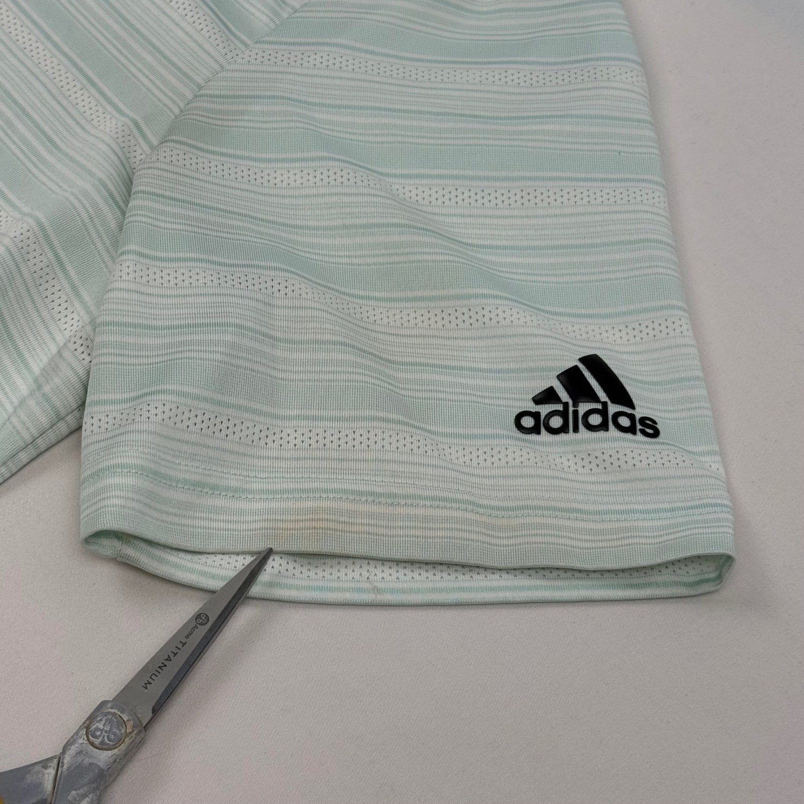 Adidas Streamsong Golf Polo Shirt Mens XL Light Green Striped Short Sleeve thumbnail 7