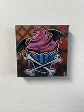 Cupcake And Crossbones Original Painting graffiti Art Tattoo Art Outsider Art