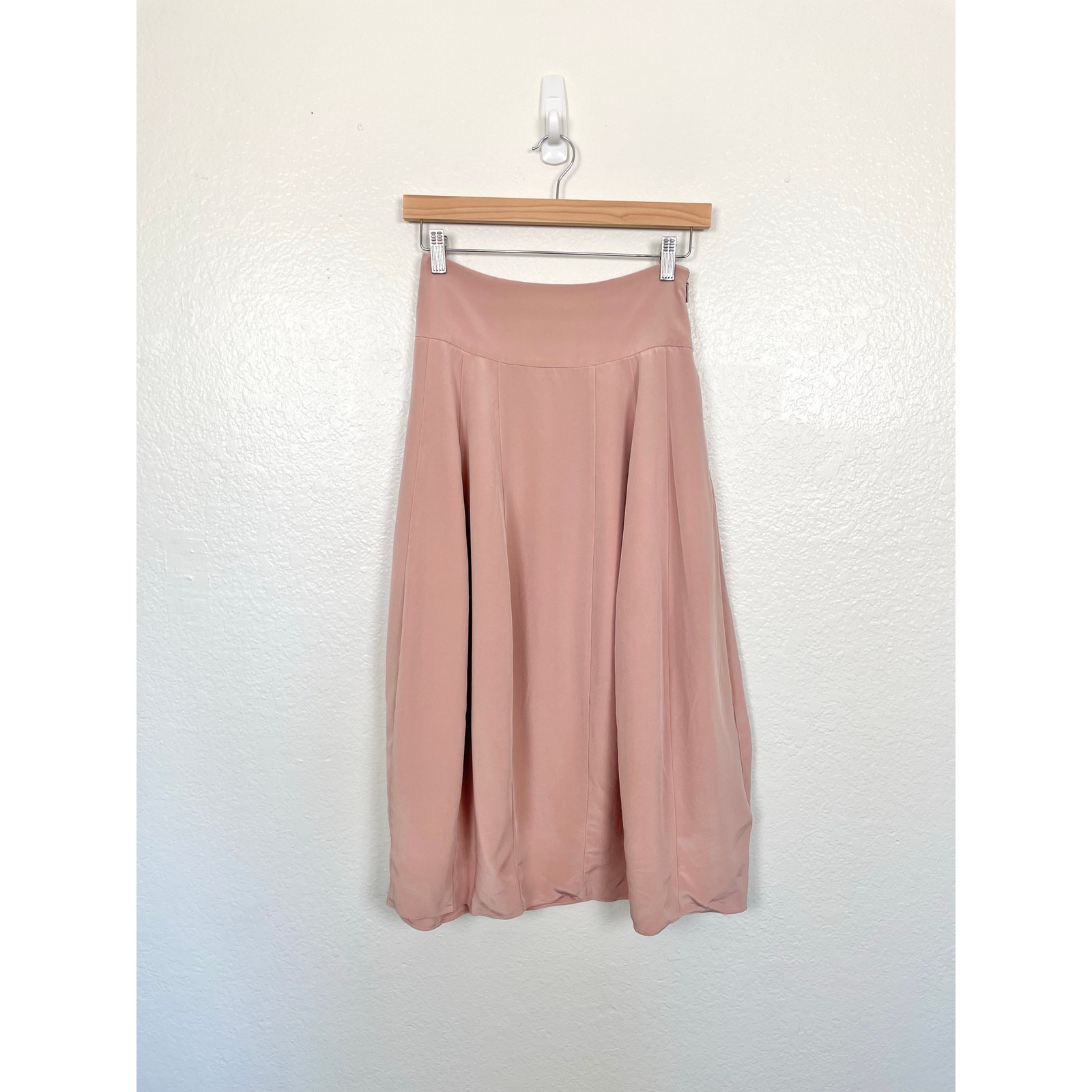Tibi 4-Ply Silk Lantern Midi Skirt Dusty Blush Pink Pockets Size 0 image 5