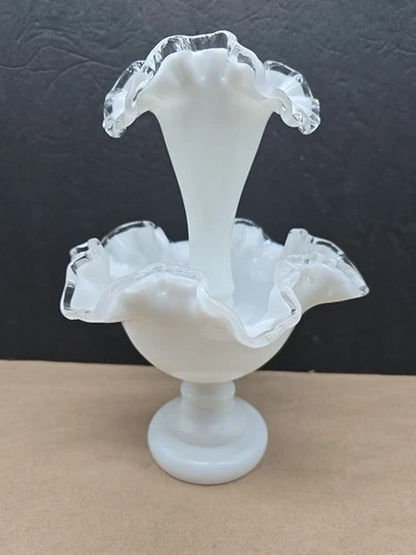 Vintage Fenton Silver Crest Single Horn Epergne 10"