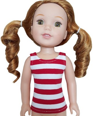 Snap Closure HANDMADE Red Striped Tank Top for 14.5'' Wellie Wisher Doll Clothes