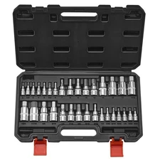 32pc Hex Bit Socket Set S2 Steel Cr-V Metric SAE Sizes High Grade