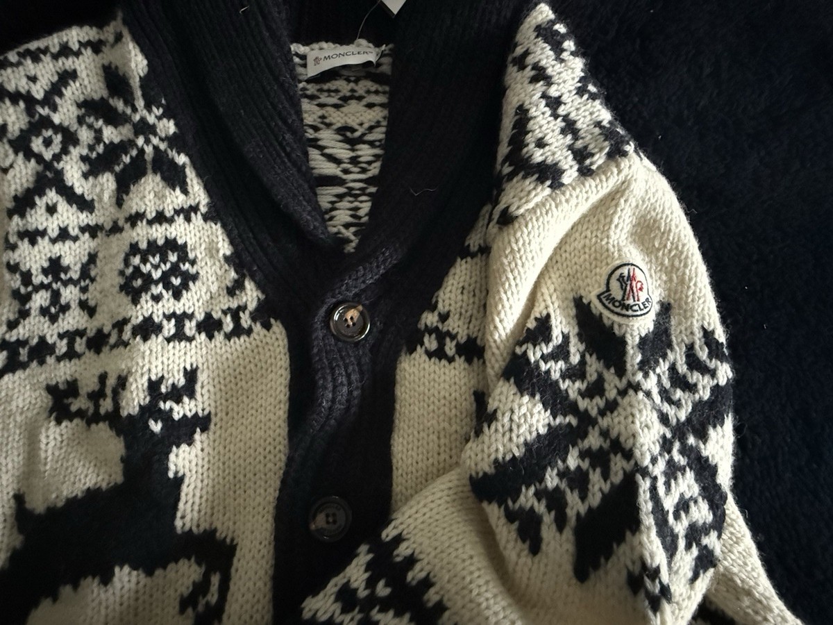 Moncler Maglione Tricot Wool Cardigan Vintage Reindeer Alpine Mens