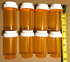 Lot 8 Empty Medicine Pill Plastic Amber Bottles Prescription Crafts FREE SHIPPIN