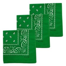 100 Cotton Bandana for Men Women 22 x 22 Paisely Pattern Green 3pcs