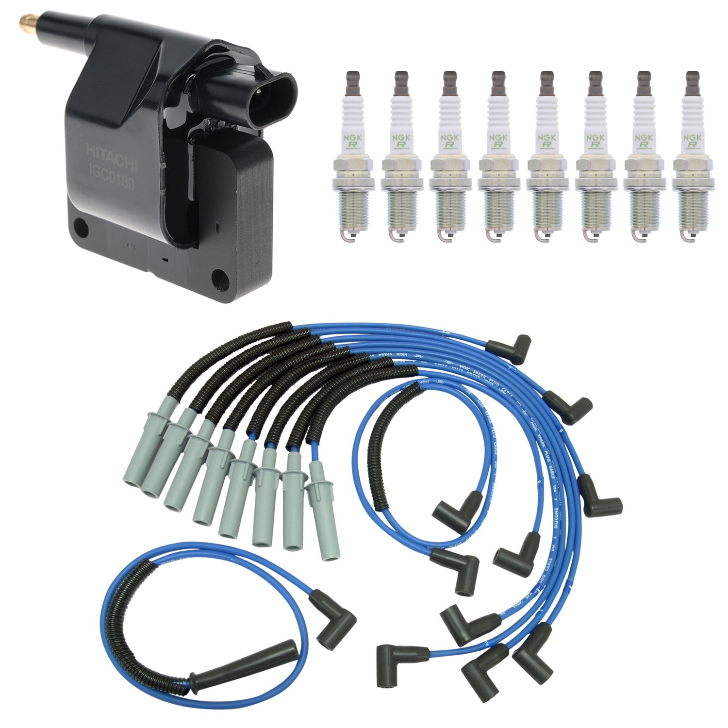 Hitachi Ignition Coils NGK 8 V-Power Spark Plugs  Wire Set Kit for Dakota V8