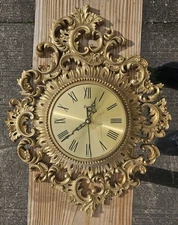 Vintage 1965 Burwood #4288-1 Hanging Wall Clock Gold Ornate MCM Rococo Homco
