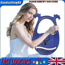 16 Strings Portable Lyre Harp Blue Solid Mahogany+Metal for Beginners Practice