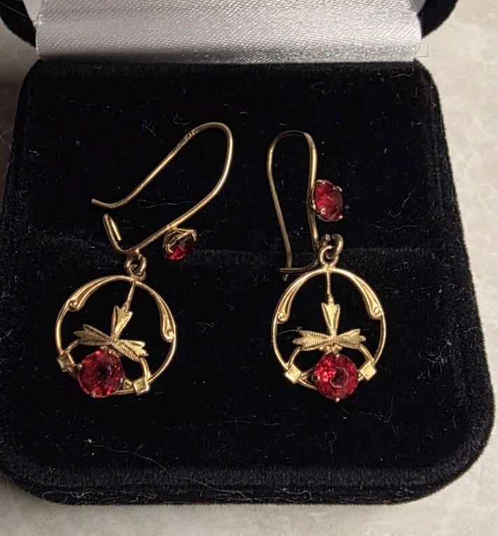 10k Solid Yellow Gold Dangle Pierced Earrings Sol… - image 1