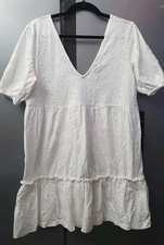 Asos White Floral Embroidered Cotton Dress UK10 EU38 US6 Tiered Puff Sleeves