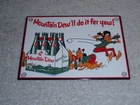VINTAGE DRINK MOUNTAIN DEW +HILLBILLY 6" PORCELAIN METAL SODA POP GAS & OIL SIGN