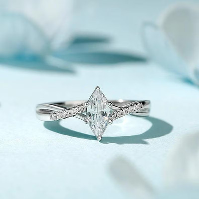 Valentine's Ring for Women 14K White Gold Plated Marquise Lab Created Diamond