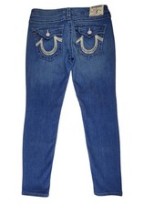 True Religion Women's Sz 31 Skinny Jeans Blue Denim Made In USA 34x29