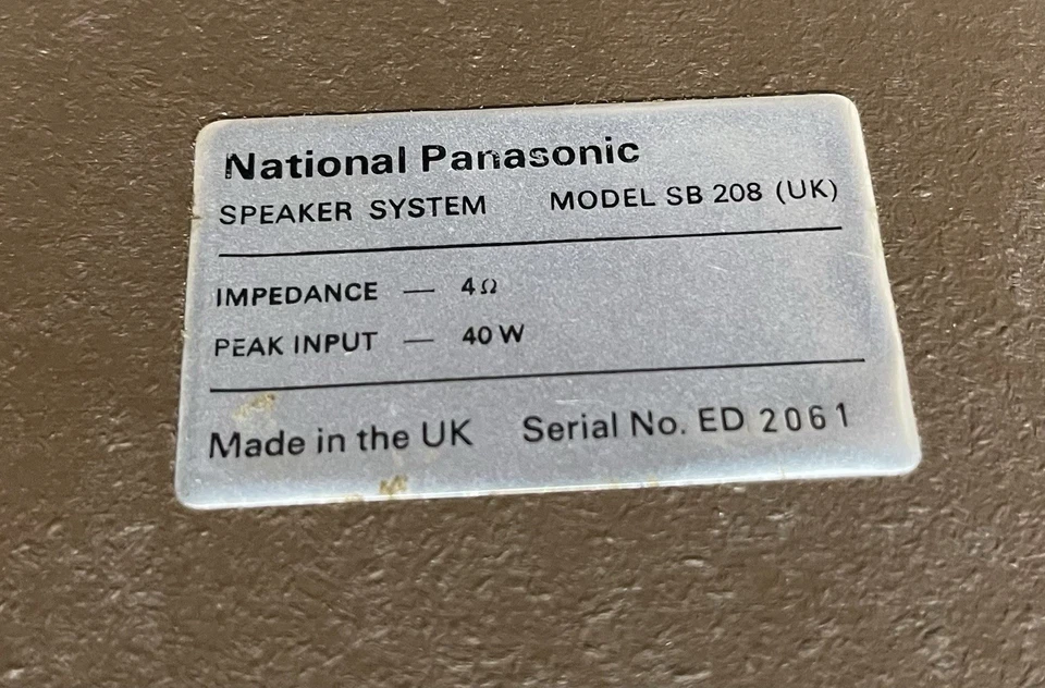 Altoparlanti Panasonic vintage anni 70 MODELLO SB 208 (UK) 4 Amp 40 Watt con scatola originale - Immagine 2 di 4