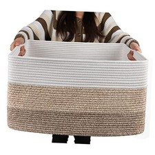 Large Blanket Basket Rectangle Woven Baskets, 22  x17  x12  Gradient Yellow