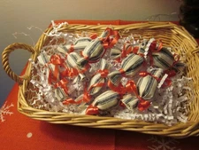 PRIMITIVE  BLUE-WHITE  STRIPED CHRISTMAS SET OF 10 CANDY/KISSES BOWL FILLERS