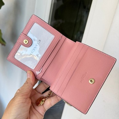 Coach Powder Pink Snap Wallet In Signature Canvas With Charm CEC34