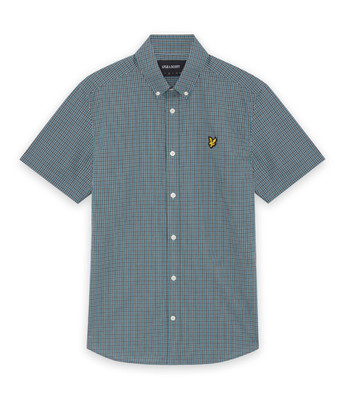 LYLE & SCOTT FEIN KARIERTES S/S HEMD/DENIM - 2XL ÜBERGRÖSSE - OHNE BUTTON DOWN