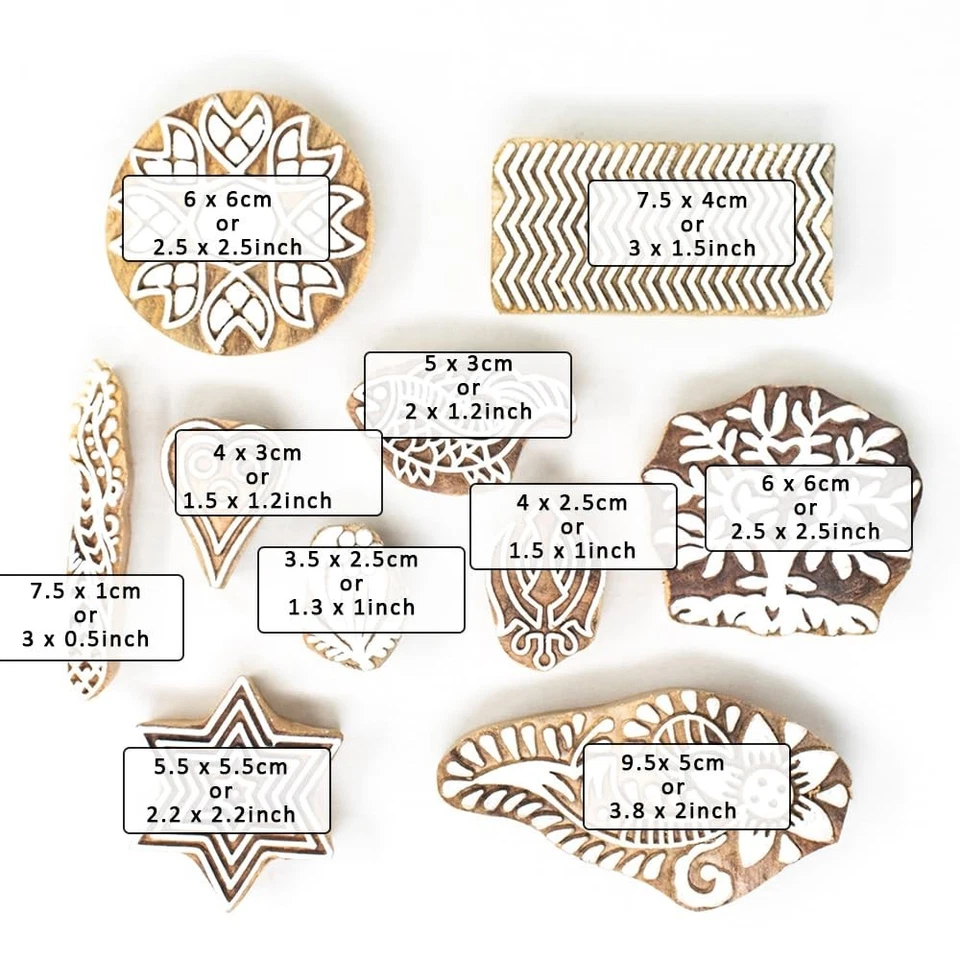 Set of 10 Hand Carved Textile Printing Saree Border Dresses Craft Block Stamp - Image 4 of 4