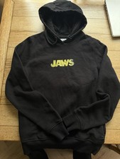 Jaws Men’s Black Pullover Hoodie Graphic Print Logo Cotton Fleece Size L