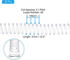 13mm(1/2") Plastic Spiral Binding Coils, 20 Pcs Binding Spirals 105 Sheet Cap...