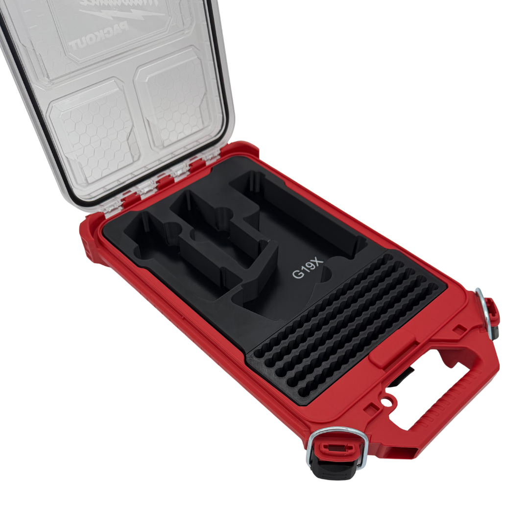 Glock 19X Insert for Milwaukee Packout – Holds 2 Mags + 95 Rounds
