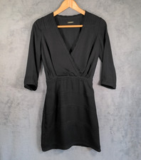 Rebecca Minkoff Mini Dress Size 0 Black V-Neck 3/4 Sleeve Open Stitching Detail