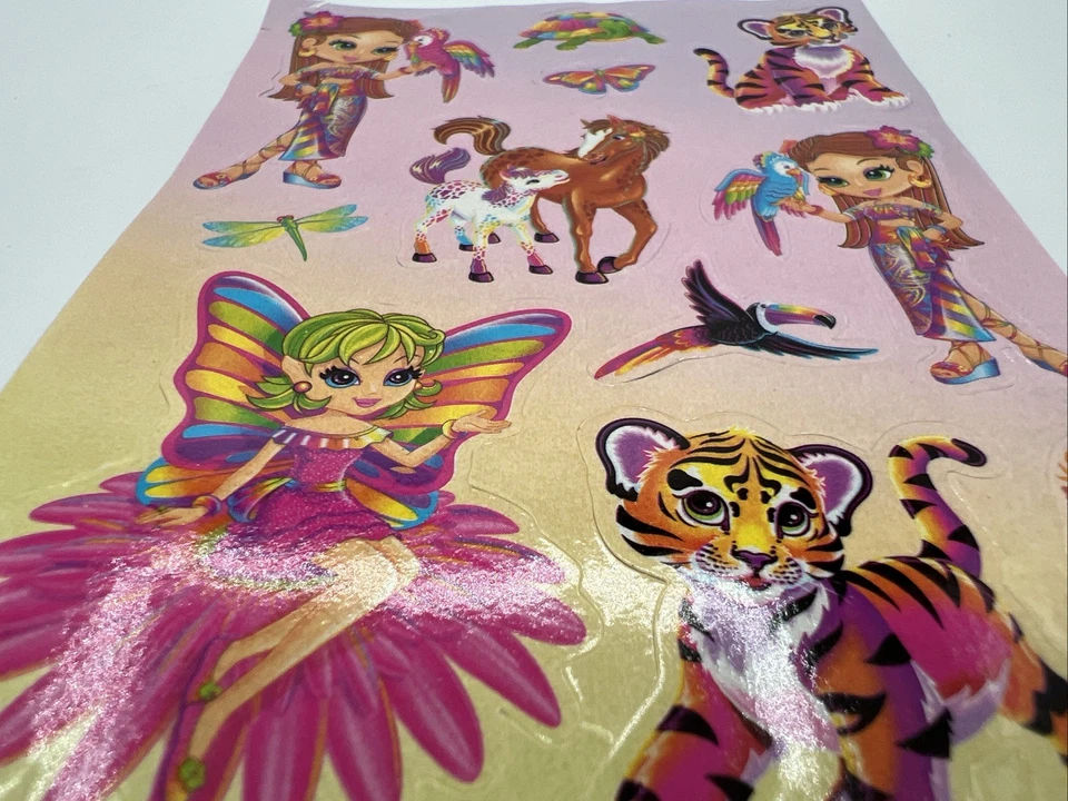 Folha Adesiva Vintage Lisa Frank NOVA Não Usada S1250 Vibrante Retrô Papagaio Fada - Imagem 3 de 4