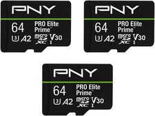PNY 64GB PRO Elite Prime C10 U3 V30 A2 microSDXC Flash 3-Pack, Black