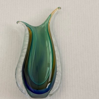 Art Glass Fifth Avenue Tear Drop Crystal Murano Sommerso Latticino Vase 10 1/4''
