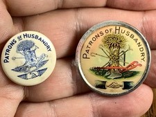 2 1900s The National Grange of the Order PATRONS OF HUSBANDRY Pin Back Buttons