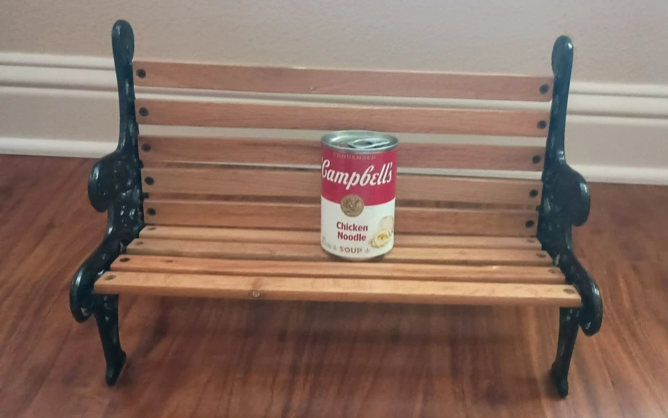 Banco Parque Miniatura Vintage Madera Marrón Hierro Fundido Oso Muñeca Tamaño 15x10 Foto 3 de 4