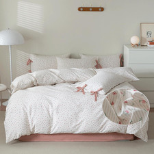 Full Duvet Cover Set,3 Pieces Pink Flower Stripes Prints Duvet Cover with 2 Bowk