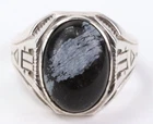 Vintage Art Deco Sterling Silver Men's Snowflake Obsidian Ring