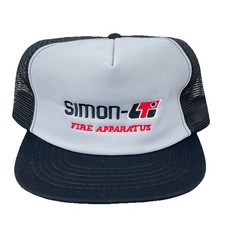 Vintage Simon Fire Apparatus Trucker Hat Cap Made In USA 80s 90s Embroidered